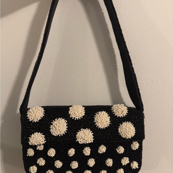 Fiona Black and White Beaded Shoulder Bag - Picture 3 of 4